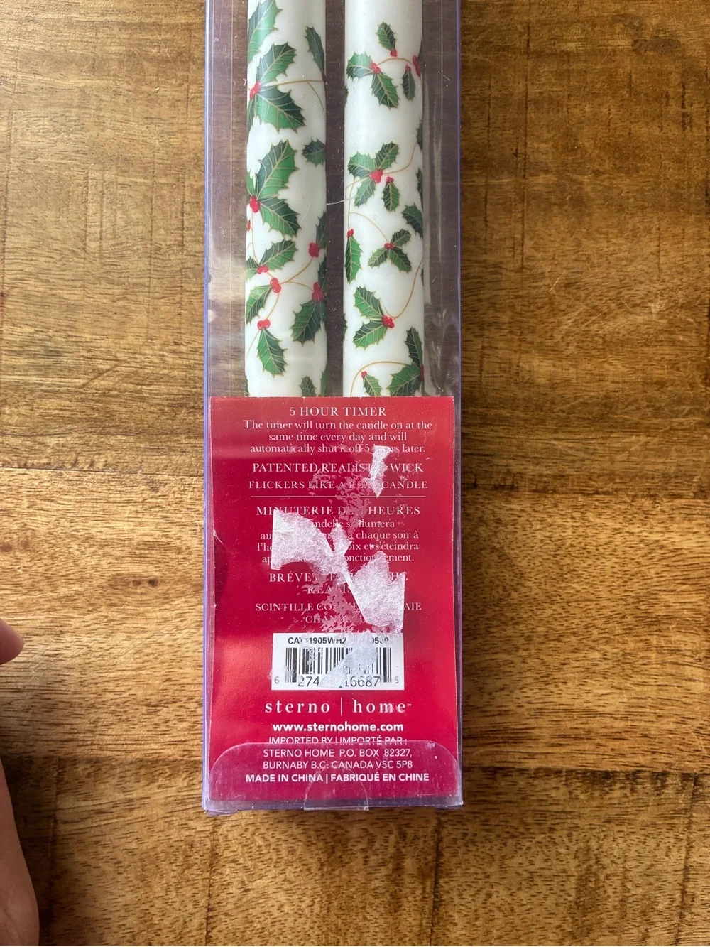New Candle Impressions Flameless Wax Covered LED Taper Candles Holly Berries